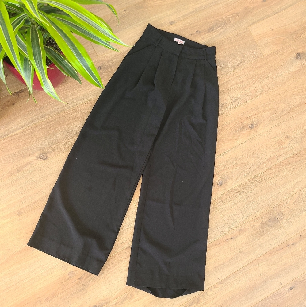 Dressed Pleated Black Wide Leg Trousers.